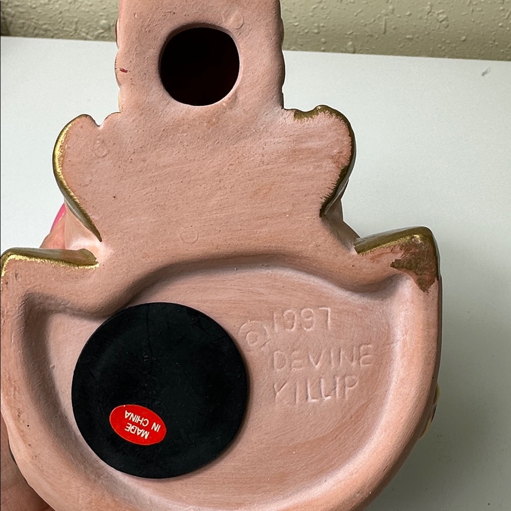 Pig Coin Bank Vintage Terra Cotta Smiling Pig Piggy Bank 1997 Devine Killip - Picture 6 of 9